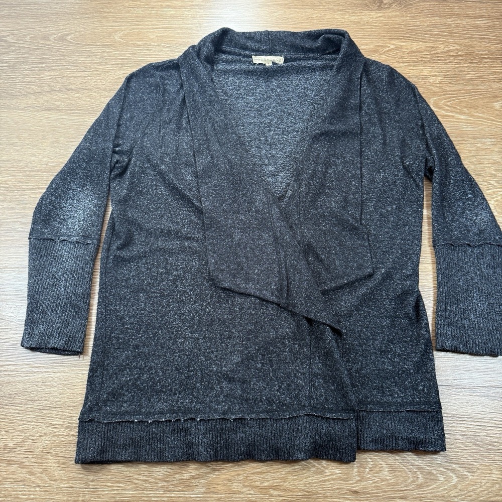 Mesh & Lace Women's Open Front Cardigan L Gray Draped Knit Stretch Minimalist - Picture 2 of 10